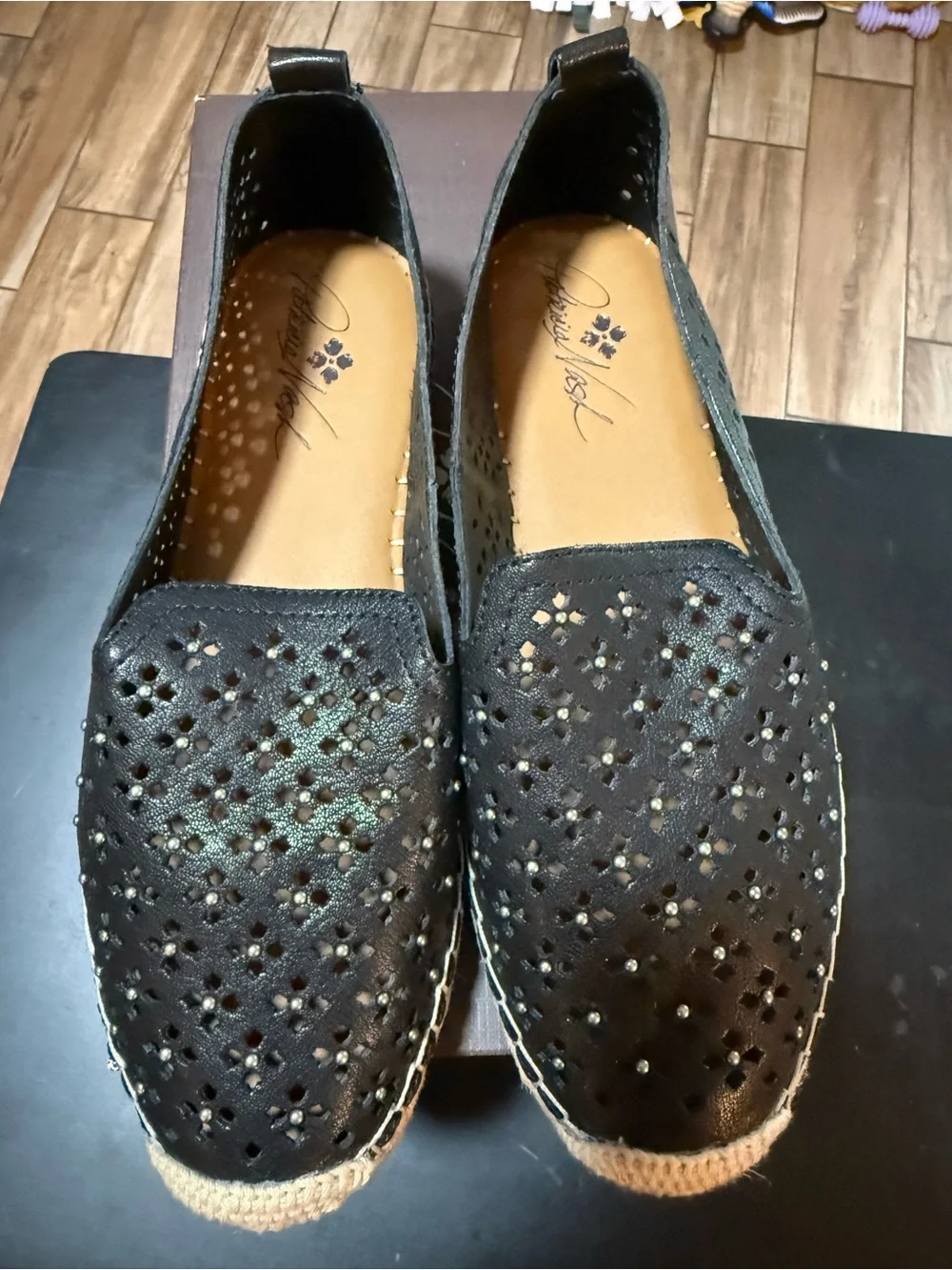 Patricia Nash Black Perforated Espadrille Slip-Ons